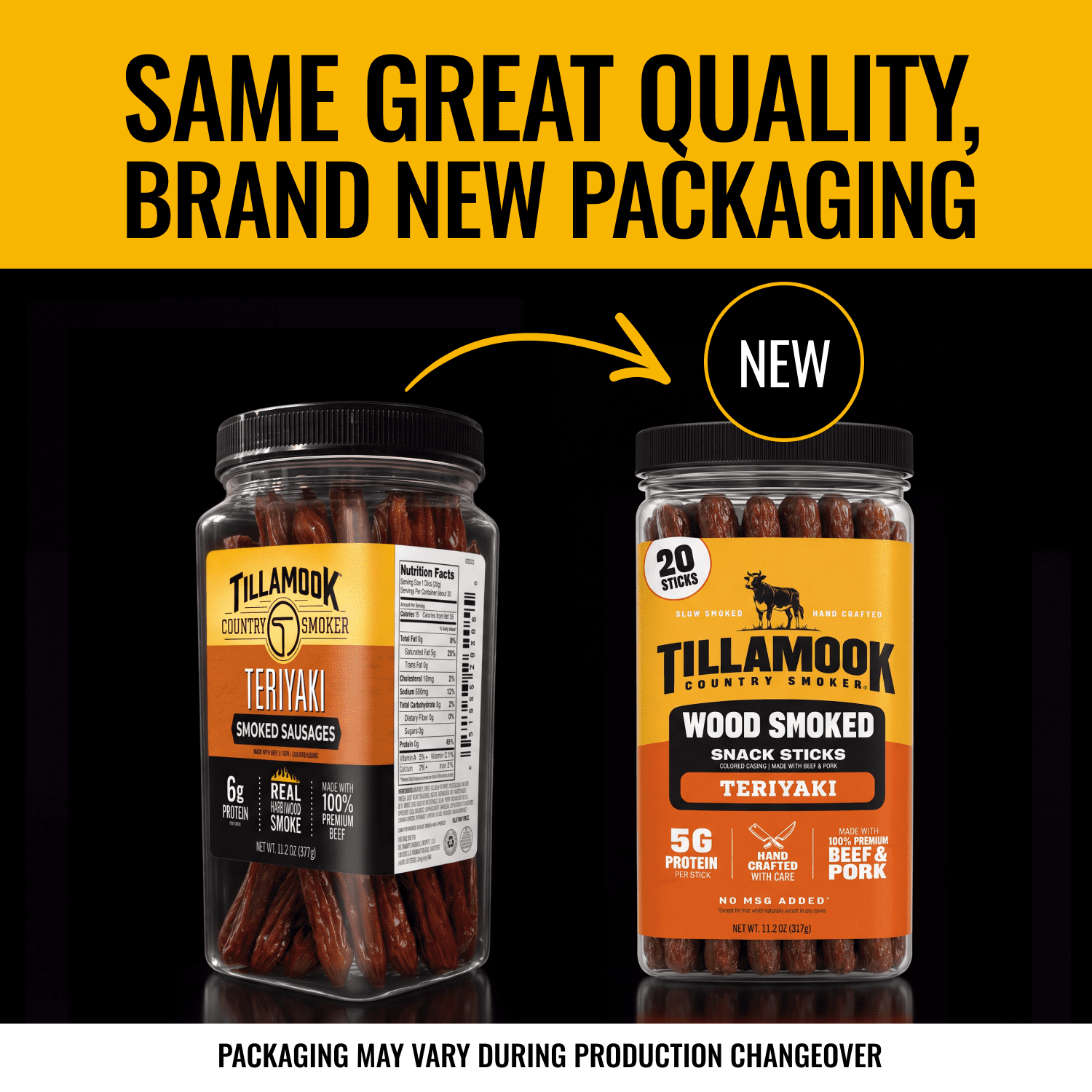(6 pack) Tillamook Country Smoker Teriyaki Smoked Sausages, 6g Protein per Serving, 11.2 Oz Jar