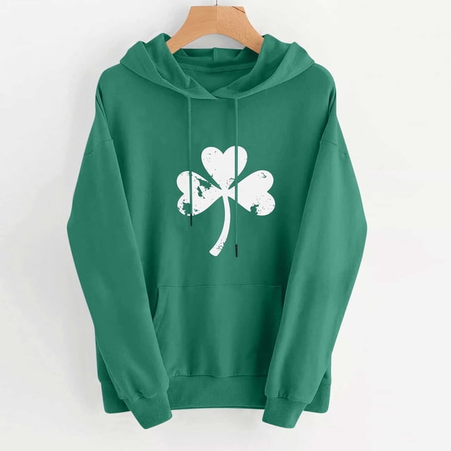 TaTaai Womens St Patricks Day Print Hoodie Long Sleeve Casual Pullover Loose Fit Fleece Lined Holiday Sweatshirt (One Size Up) Gift