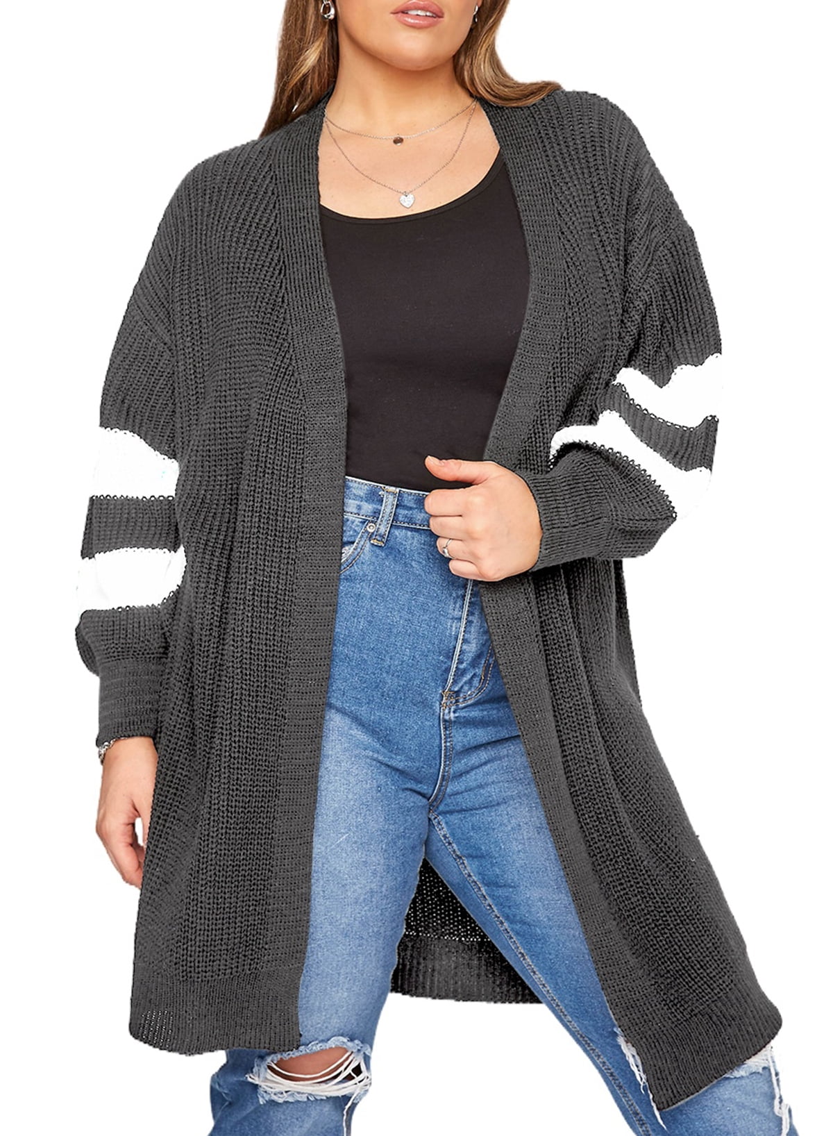 Eytino Women Plus Size Cardigan Sweaters Long Sleeve Striped Color ...