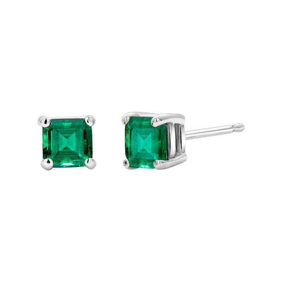 PJ Jewelry Square Green Emerald Stud Earrings, 0.5 Ct, 18k White Gold Plated