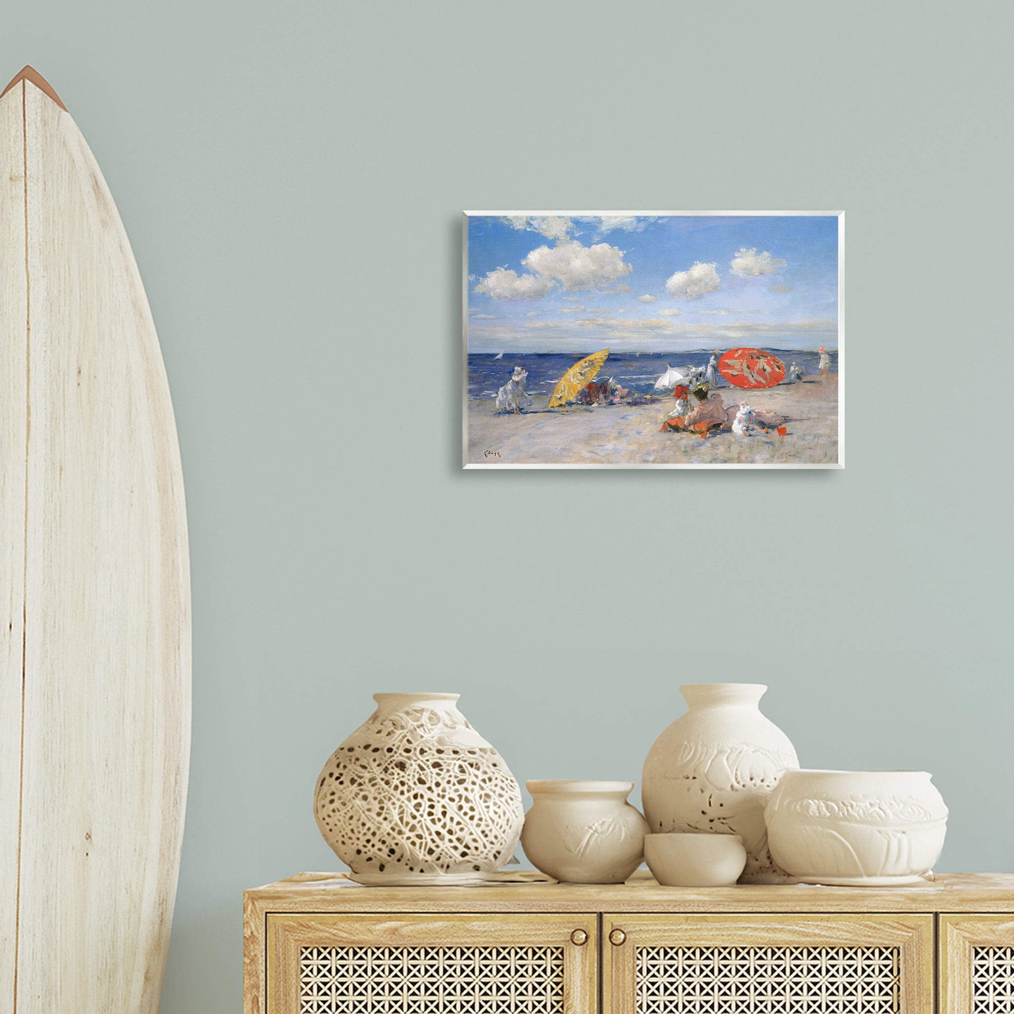 Stupell Industries Classic Beachgoers Scene Nautical & Beach Painting Unframed Art Print Wall Art, 19 x 13
