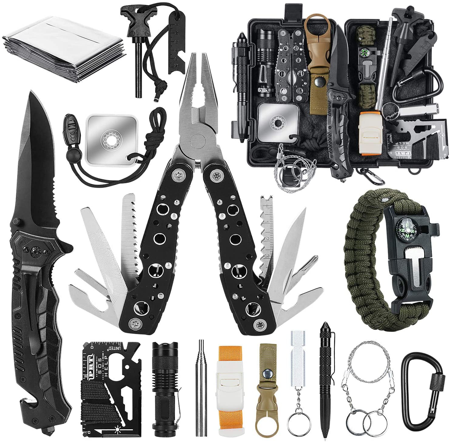 Emergency Survival Gear kit,Bracelet,Emergency Blanket,SOS,etc Emergency Survival Kit /& Survival Gear with Tactical Lifesaving Emergency Tools