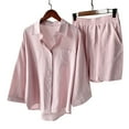 thumbnail image 4 of Womens Shorts Suit Solid Retro Plus Size Cotton Linen Button Shirt High Waist Loose Pocket, 4 of 4
