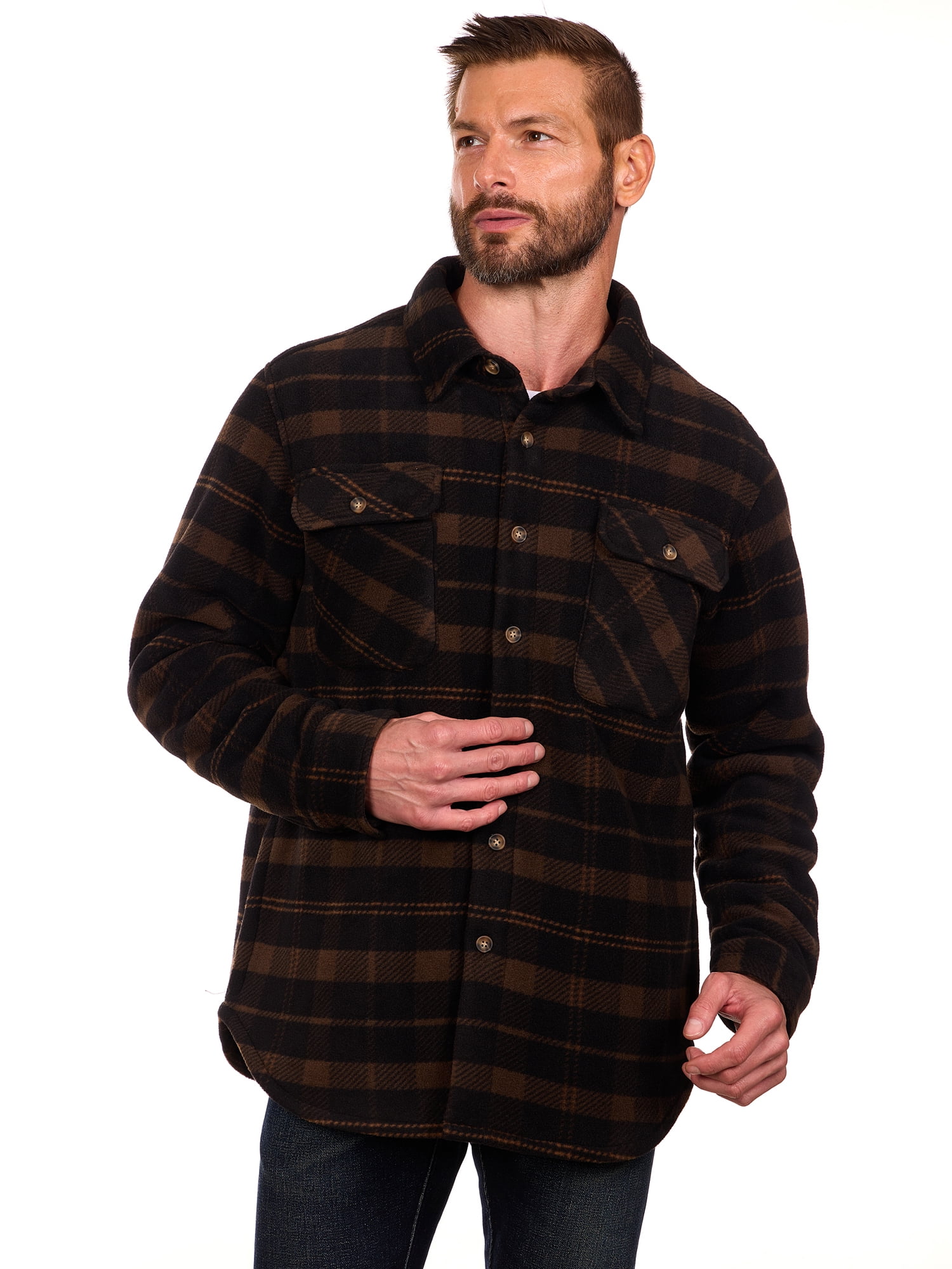 Bass Creek Outfitters Men's Plaid Bonded Winter Fleece Shirt Jacket, Sizes M-2XL