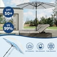 thumbnail image 3 of 10FT Outdoor Patio Umbrella with 8 Sturdy Ribs, Crank Lift and Push Button Tilt, UV Protection Waterproof Market Table Umbrella for Pool Deck Yard, Blue & White Stripes (Base NOT Included), 3 of 6
