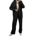 thumbnail image 3 of Franhais Women's 2Pcs Outfits Solid Color Lapel Long Sleeve Shirt + Loose Pants Set Streetwear, 3 of 9