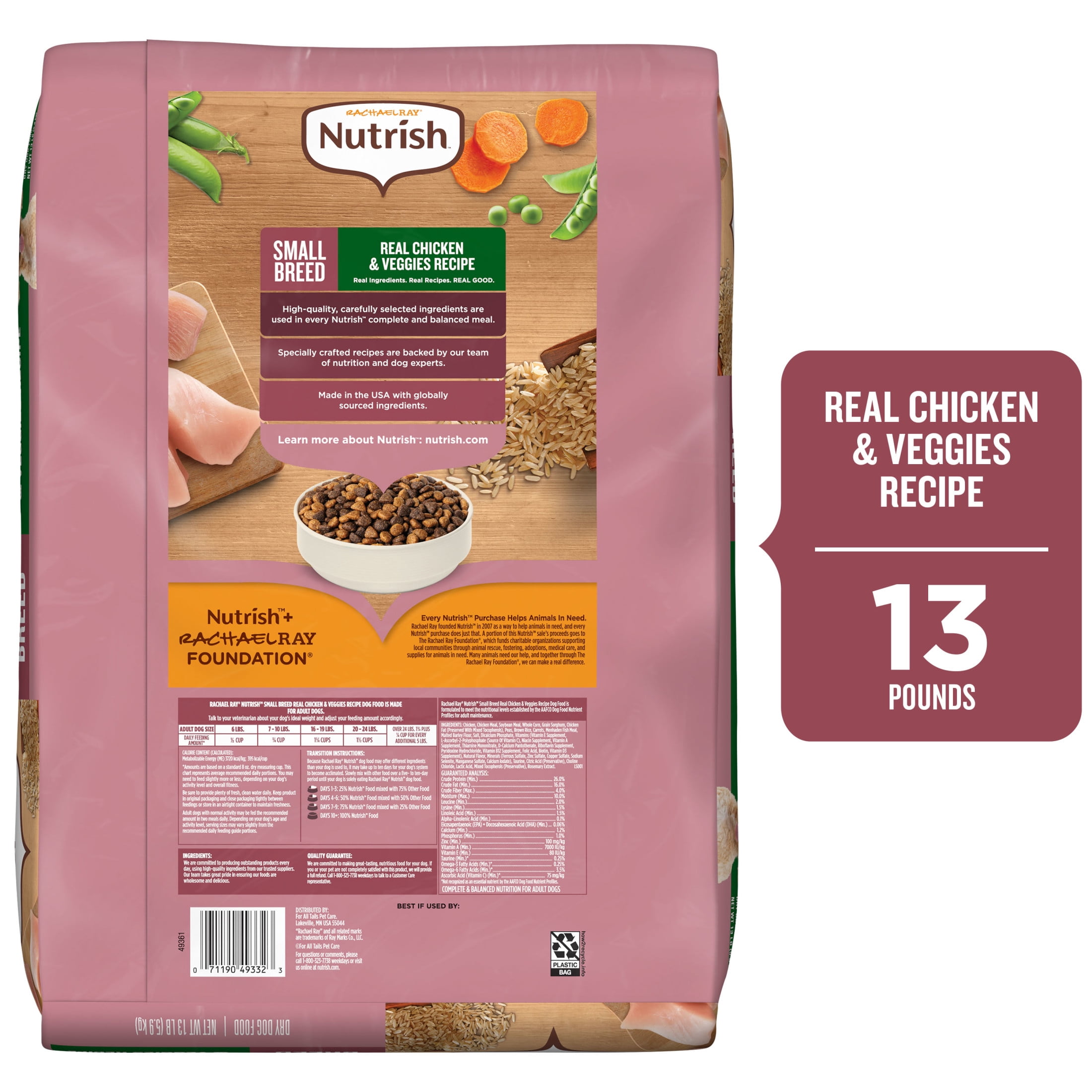 Rachael Ray Nutrish Dry Dog Food Small Breed Real Chicken & Veggies Recipe, 13lb