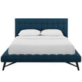 thumbnail image 5 of Contemporary Modern Urban Designer Bedroom Queen Size Platform Bed Frame, Fabric, Blue, 5 of 6