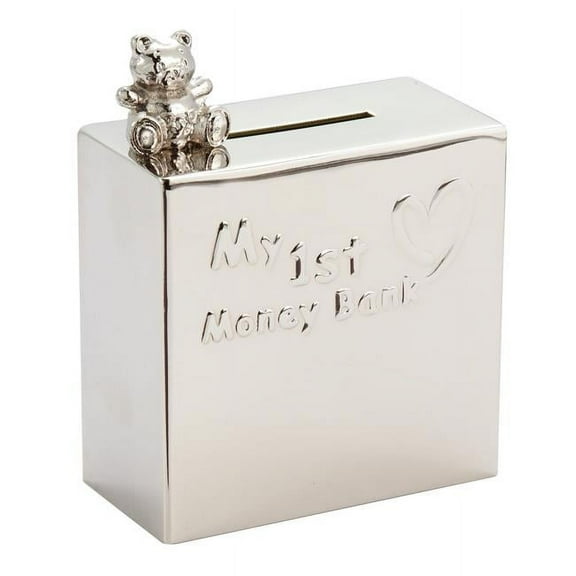 Nickel Plated Square My 1st Money Bank with Bear