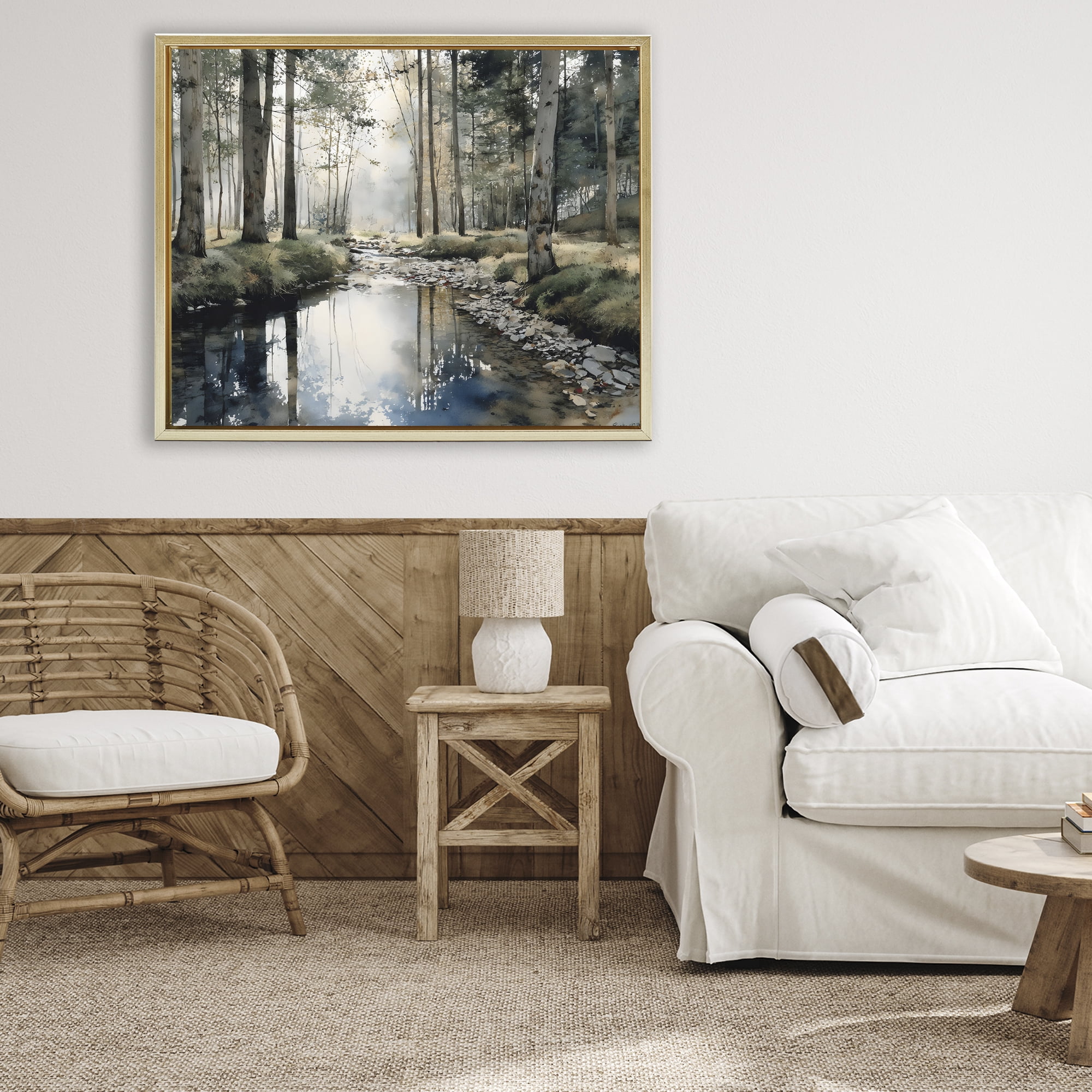 Stupell Industries Woodland Wonder Creek Gold Framed Floater Canvas Wall Art, design by Franklyn Gregory