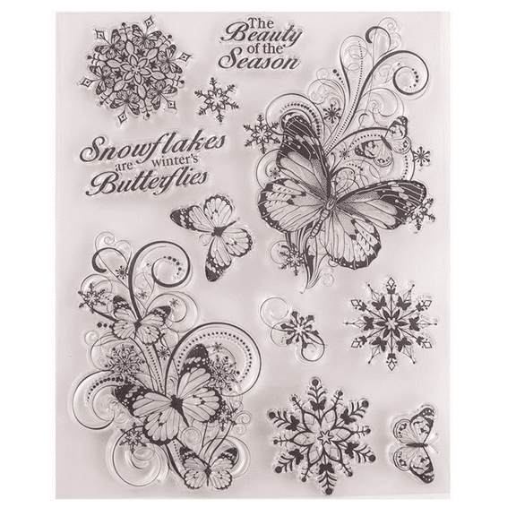 LZBRDY 6.1 by 7.9 Inch Butterfly Flower Snowflake Silicone Stamps for Card Making and Scrapbooking Beauty of the Season Words Clear Rubber Stamps