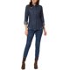 thumbnail image 2 of Camisa de mezclilla de mujer con cuello puntiagudo, manga larga, dobladillo deshilachado y botones en azul oscuro M, 2 of 5