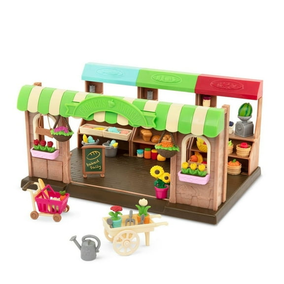Li'l Woodzeez Hoppin' Farmers Market Playset, 68pc, Doll Playsets