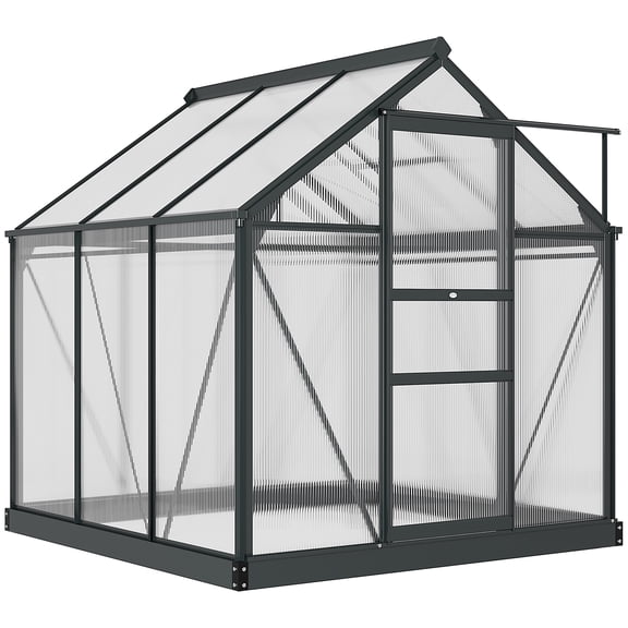Homiyad 6' x 6' x 7' Polycarbonate Greenhouse, Outdoor Aluminum Walk-in Green House Kit with Vent and Door for Backyard Garden, Gray
