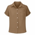 thumbnail image 6 of Girls Linen Shirts Short Sleeve Button Down Collared Dress Shirt for Teen Summer Plain Lightweight Breathable Lapel Tops,Light Brown,12-13 Years, 6 of 6