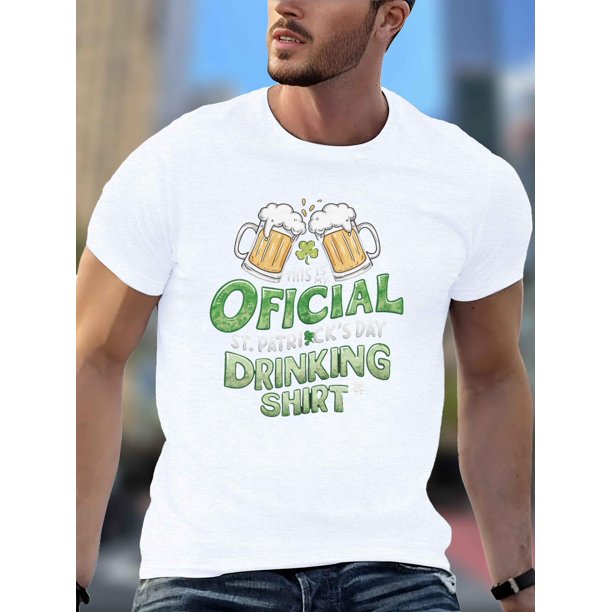 Camiseta oficial con estampado de bebida del Día de San Patricio, para hombre, informal, de manga corta, para verano, para deportes de ocio.