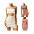 thumbnail image 7 of KOMOO Women Casual Knitted Suspender Dress Sleeveless Hollow Tie-up Backless Skinny Dress, 7 of 7