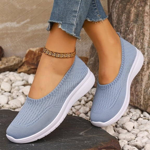Women's Soft Sole Casual Shoes, Breathable Slip-On Loafers with Cushioned Insole, Comfortable for Indoor, Driving & Light Duty Light Blue 43