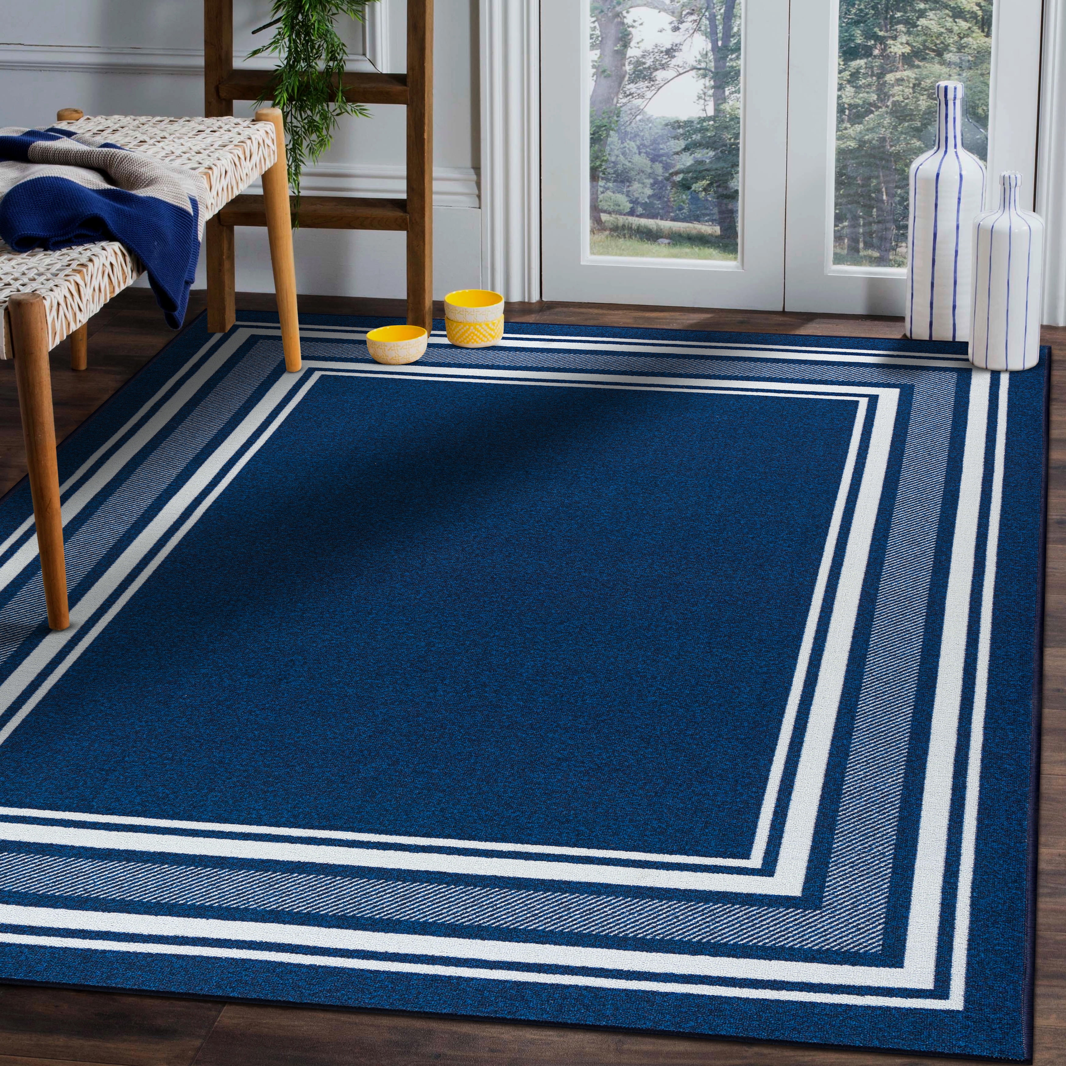 Blue Geography Rug Polyster Nordic Area Rug Non-Slip Backing Pet Friendly  Carpet for Decoration - Clearhalo