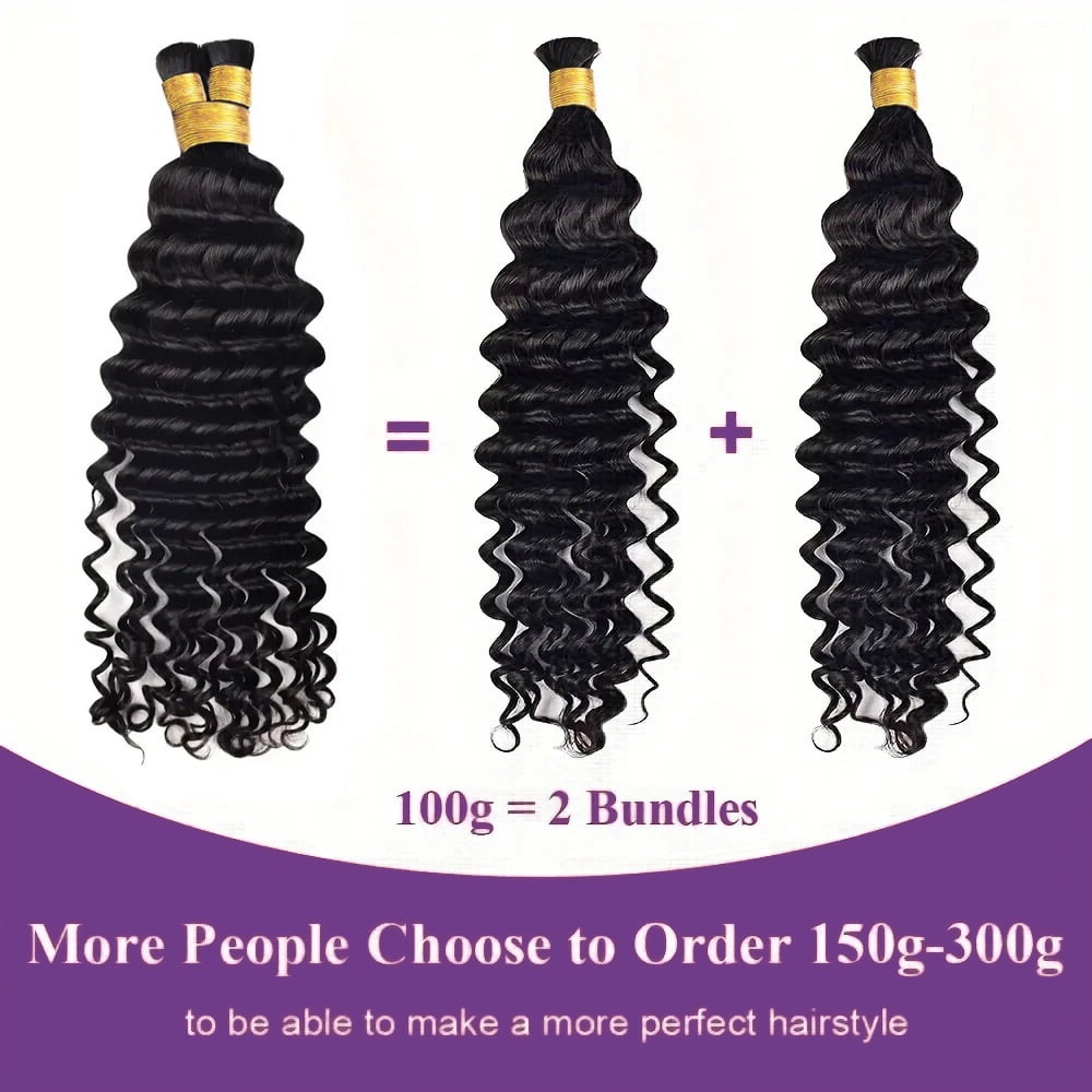 Deep Wave Braiding Hair 16-26 Inch Curly Bulk Human Hair Bundles for Boho Braids No Weft