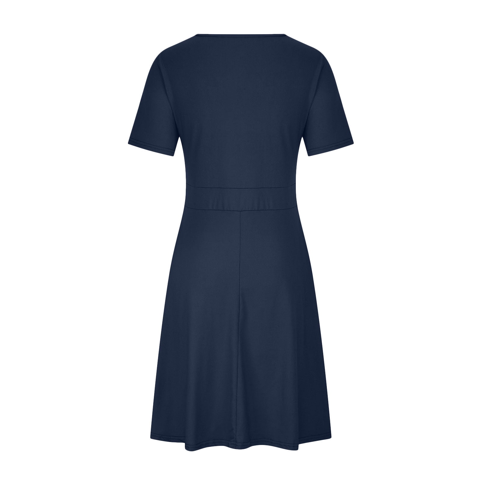 Hueook Plus Size Dresses Cocktail Dresses for Wedding Guest Womens Casual Plus Size V-Neck Solid Short Sleeve Boho Dress Dress with Pockets Dark Blue 4X