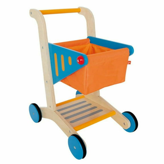 Hape Wooden Shopping Cart in Orange & Blue, Kids Pretend Play Toy