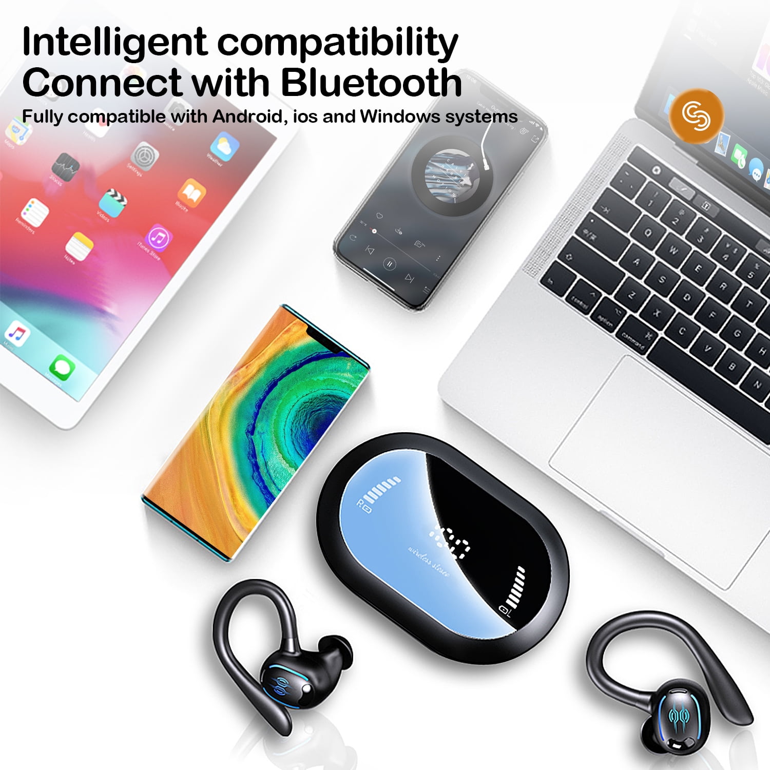 Wireless Earbuds,Earphones Bluetooth 5.3 Headphones for iPhone Android 50hrs Playtime Waterproof IPX7 Headset In-Ear Stereo True Wireless Earbuds with Charging Case Noise Cancelling with Ear Hooks
