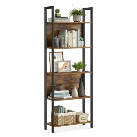 VASAGLE 5-Tier Bookshelf Storage Particleboard Steel, Rustic Brown and Black