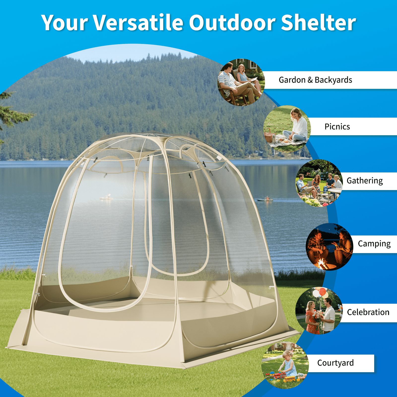 TABU Pop Up Bubble Tent, Sports Tent for 6-7 People, Portable Weatherproof Clear Tent, 10 x 10 ft