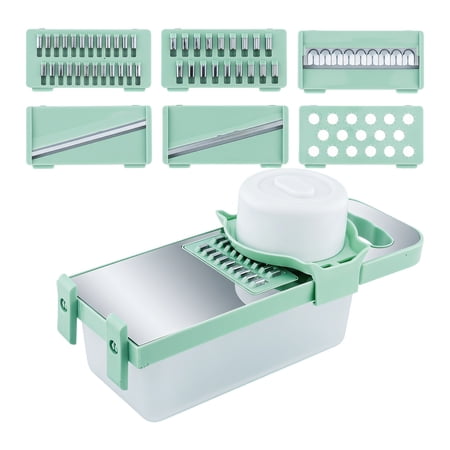REGALWOVEN Mandoline Slicer for Kitchen Vegetable Chopper Multifunctional Cutter for Potato Tomato Onion Stainless Steel Blades for Home 6 in 1(D) 11x4.3in