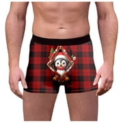 FhsagQ Underwear Men Underwear Boxers Male Plaid Christmas Day Printed Underwearny Fitting Mid Waist Briefs Men's Underwear Cotton White Comfortsoft Red M