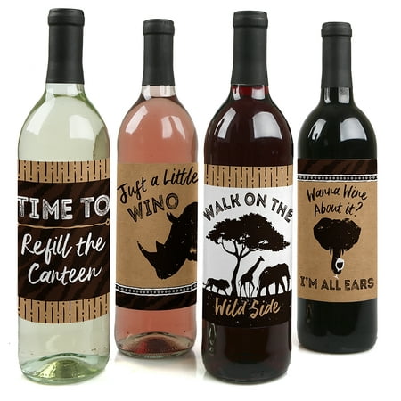 Wild Safari - African Jungle Adventure Birthday Party or Baby Shower Party Decorations for Women and Men - Wine Bottle