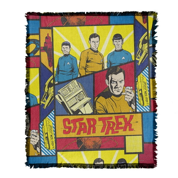 Star Trek Blanket, 50"x60" Classic Pop Art Tiles Woven Tapestry Cotton Blend Fringed Throw Blanket