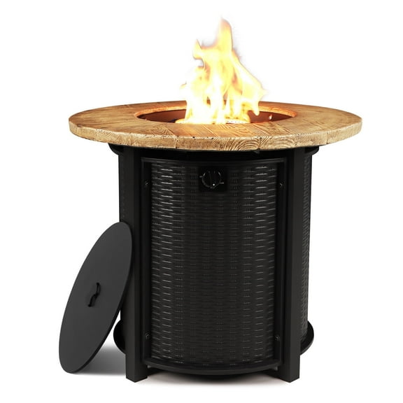 30" Round Propane Fire Pit Table with Natural Concrete Top, Hidden Tank Storage, No Battery Needed, 24" Tall