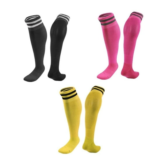 Lian LifeStyle 3 Pairs Knee High Sports Socks for Soccer, Softball, Baseball, Soccer, and Many Other Sports XL002 Size S Black,Rose,Yellow