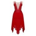 thumbnail image 2 of Yeahdor Kids Girls Shiny Faux Diamonds Lyrical Dance Dress Sleeveless Irregular Hem Leotard Figure Skating Costume Red 14, 2 of 7