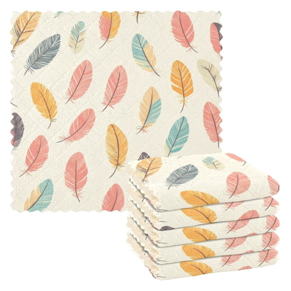 6 Pieces of Kitchen Towels 11x11Inch Kitchen Dish Cloths Kitchen Dish Towels Reuseable Cleaning Cloths Cute Feather