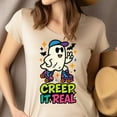 thumbnail image 4 of Creep It Real Ghost T-Shirt | Unisex Spooky Season Outfit, Dark Heather, Size 2XL, 4 of 6