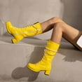 thumbnail image 6 of Knee High Boots for Women Mid Calf Boots Chunky Block Heels Buckle Lace Up Boots Stylish Fall Winter Shoes Yellow 37, 6 of 9