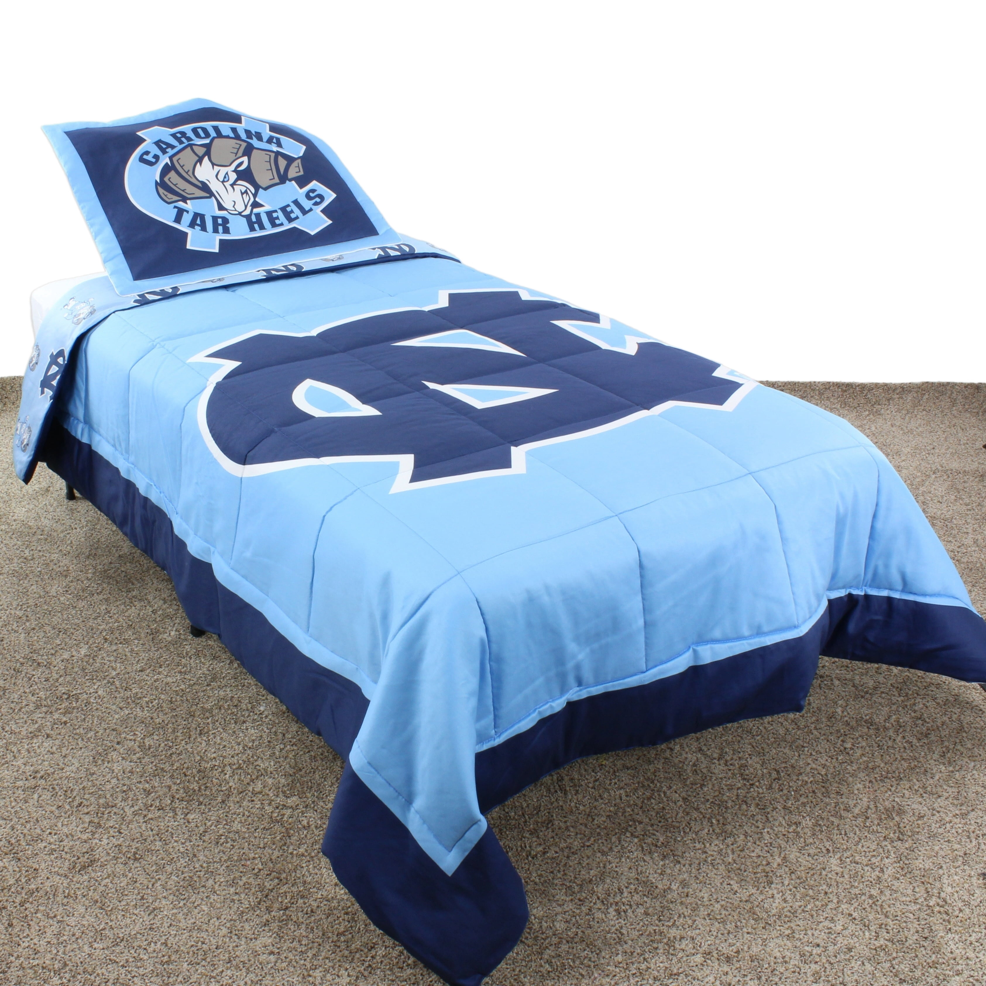 North Carolina Tar Heels 3 Pc Comforter Set, 1 Comforter, 2 Shams, Queen