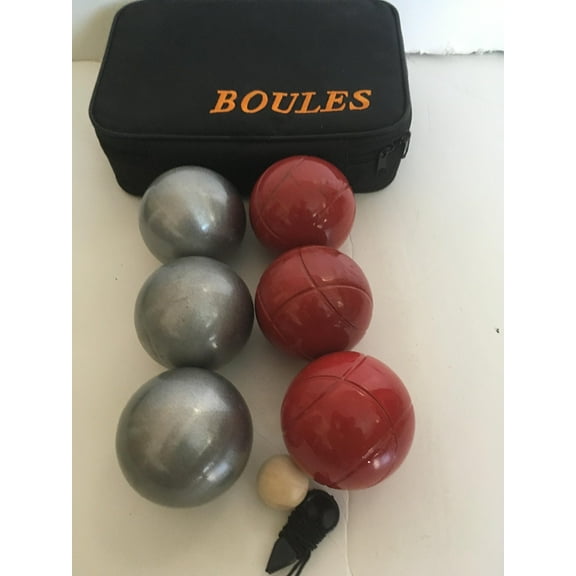 BuyBocceBalls 73mm Metal Petanque/Boules 6 Ball Set with 3 Plain Grind Sand and 3 red Balls and Black Bag