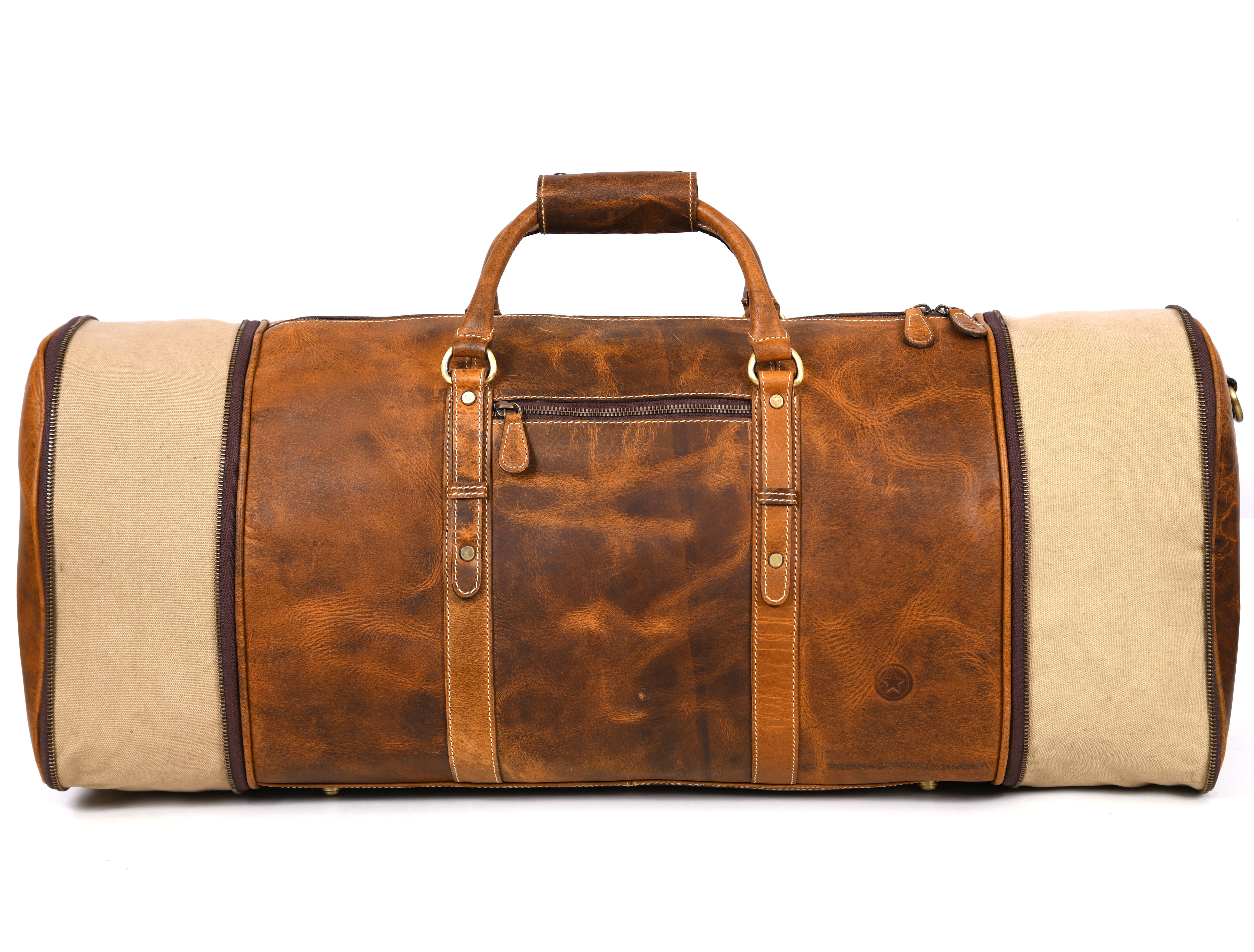 Aaron Leather Goods Leather Travel Duffle Bag Brown Australia