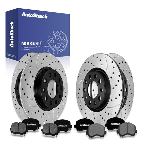 AutoShack Front Vented & Rear Solid Drilled & Slotted E-Coated Brake Rotors   Premium Ceramic Pads 12-PC Brake Kit Replacement for 2015-2016 Chrysler 200 ShadowGuard