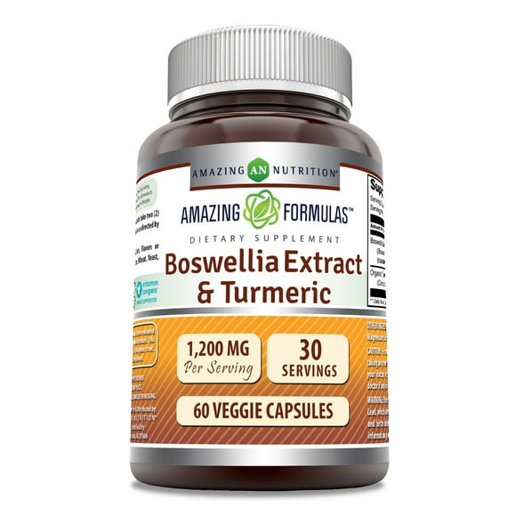 Amazing Formulas Boswellia Extrait et Curcuma 1200 Mg par Portion 60 Capsules Végétales Supplément Sans-ogm Sans Gluten Fabriqué aux États-Unis