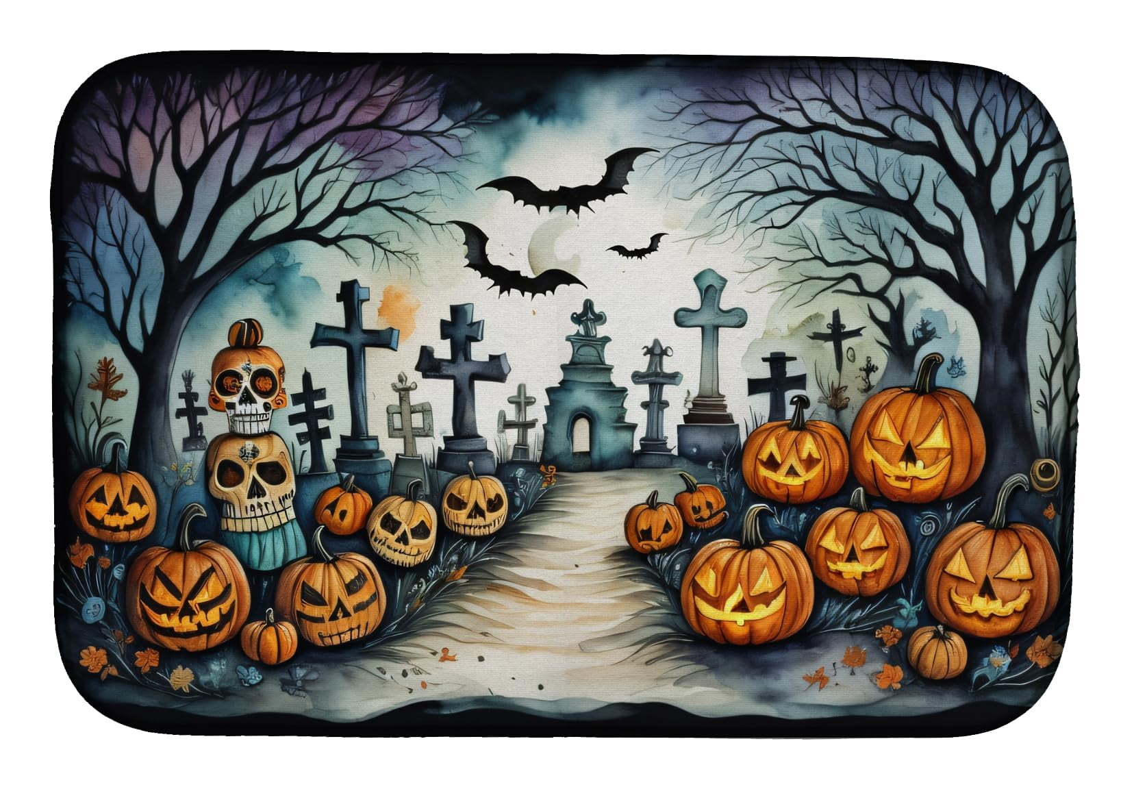 La Catrina Skeleton Spooky Halloween Dish Drying Mat 14 in x 21 in
