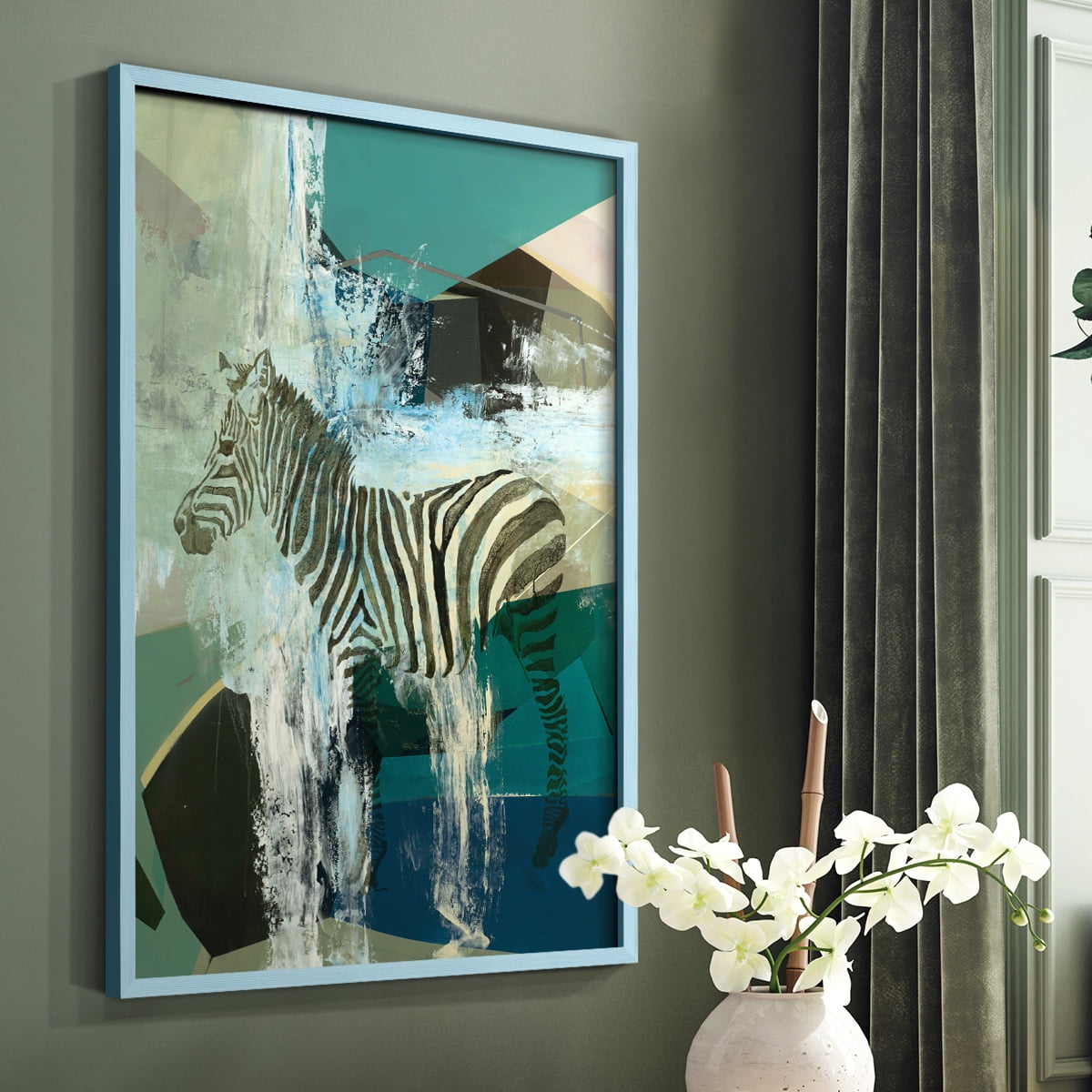 Crossing the Lines Framed Print in Blue Solid Wood Framed Print No Nail Hanging
