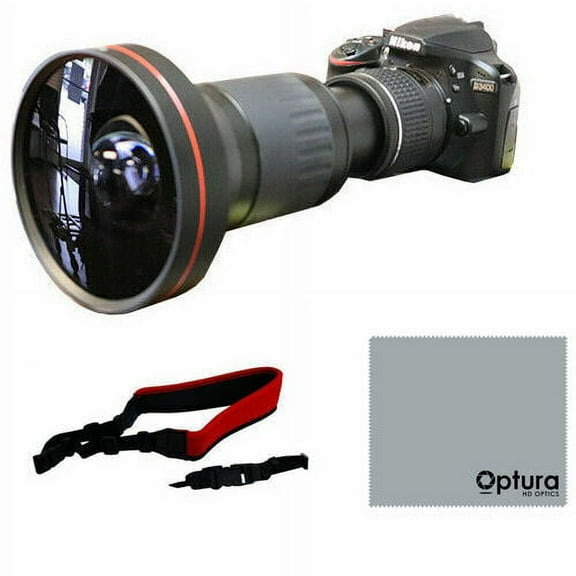 HD 240° EXTREME FISHEYE LENS RED NEOPRENE STRAP FOR NIKON D3400 D3500 D5600