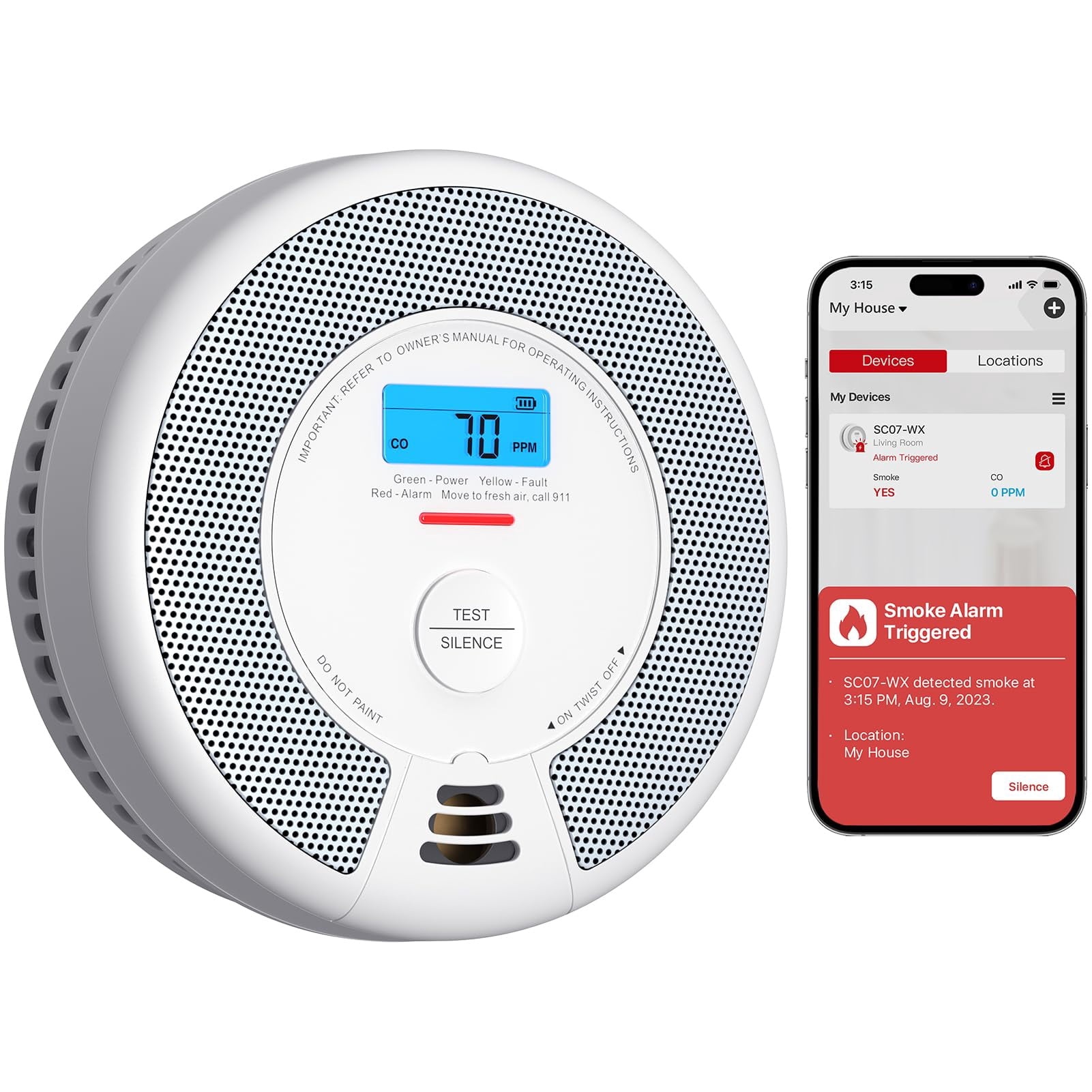 Detector inteligente de humo y monóxido de carbono X-Sense SC07-WX