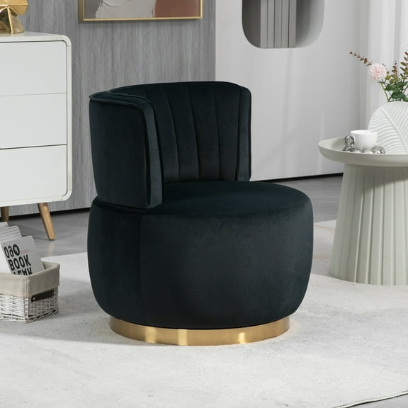MOONMISS Velvet Upholstered 360 Degree Swivel Armless Round Barrel Chairs for Living Room-Black
