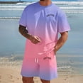 thumbnail image 2 of Men's New York Print Crewneck T-Shirt and Drawstring Shorts Set, Black-White Gradient 2-Piece Casual Tracksuit, 2 of 5
